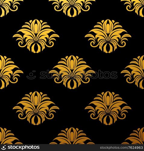 Golden floral seamless pattern with decorative retro elements for textile and wallpaper design