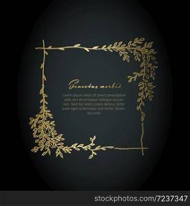 Golden flower square frame illustration template made from various flowers - funeral card template. Minimalist golden floral flyer
