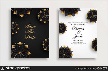 golden flowers wedding card design template