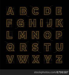 Golden font on black. Golden font on black vector illustration. Drafting paper ABC design