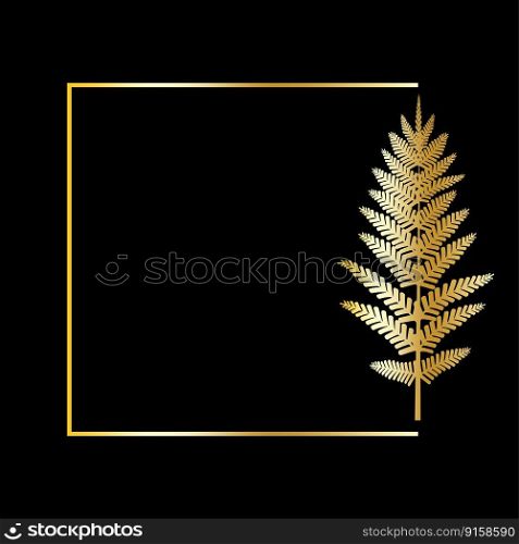 Golden frame with fern. Fern frame on black background. Vector illustration. EPS 10.. Golden frame with fern. Fern frame on black background. Vector illustration.