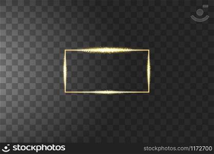 Golden frame with lights effects. Shining luxury banner vector illustration. Glow line golden frame with sparks and spotlight light effects. Shining rectangle banner isolated on black transparent background.. Golden frame with lights effects. Shining luxury banner vector illustration. Glow line golden frame with sparks and spotlight light effects. Shining rectangle banner isolated on black transparent background