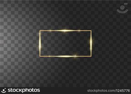Golden frame with lights effects. Shining luxury banner vector illustration. Glow line golden frame with sparks and spotlight light effects. Shining rectangle banner isolated on black transparent background.. Golden frame with lights effects. Shining luxury banner vector illustration. Glow line golden frame with sparks and spotlight light effects. Shining rectangle banner isolated on black transparent background