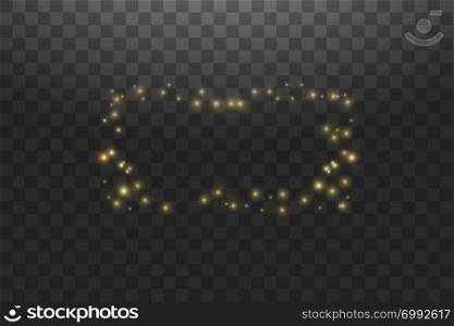 Golden frame with lights effects,Shining luxury banner vector illustration. Glow line golden frame with sparks and spotlight light effects. Shining rectangle banner isolated on black transparent background.. Golden frame with lights effects,Shining luxury banner vector illustration. Glow line golden frame with sparks and spotlight light effects. Shining rectangle banner isolated on black transparent background