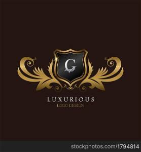 Golden G Logo Luxurious Shield, creative vector design for luxury brand identity.