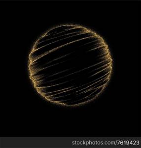 Golden glitter dust organic sphere shape isolated on black background. Vector illustration EPS10. Golden glitter dust organic sphere shape isolated on black background. Vector illustration