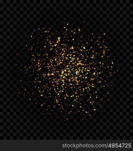 Golden glitter explosion firework confetti. Gold glitter explosion firework confetti on a dark checkered background - Vector
