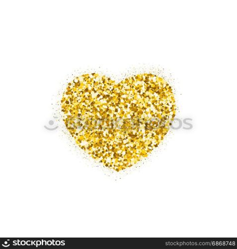 Golden glitter heart. Heart shape with gold sparkling texture. Vector illustration