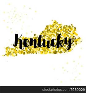 Golden glitter illustration of the state of Kentucky with modern lettering