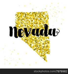 Golden glitter illustration of the state of Nevada with modern lettering