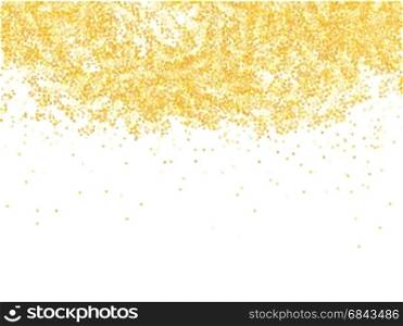 Golden glitter shower on white background