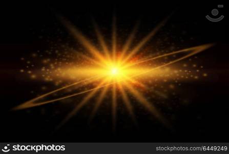 Golden Glow light effect. Star burst with sparkles. Vector Illustration