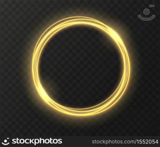 Golden glowing circle isolated on transparent background. Yellow magic ring light effect. Vector illustration.. Golden glowing circle isolated on transparent background. Yellow magic ring light effect.
