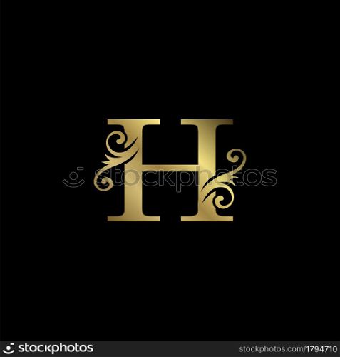 Golden H Initial Letter luxury logo icon, vintage luxurious vector design concept alphabet letter for luxuries business.