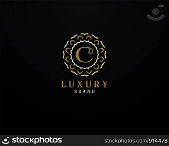 Golden H letter logo design vector. Cosmetics and spa salon icon, floral and flower style mandala illustration.