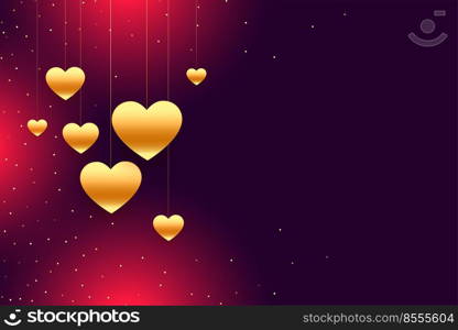 golden hanging hearts valentines day background design