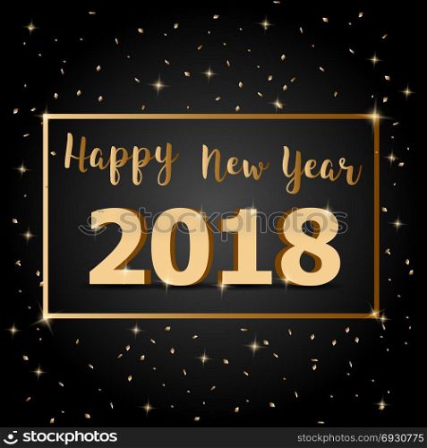 Golden Happy New Year 2018 with dark background, stock vector