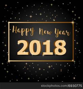 Golden Happy New Year 2018 with dark background, stock vector