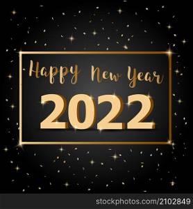 Golden Happy New Year 2022 with dark background, stock vector