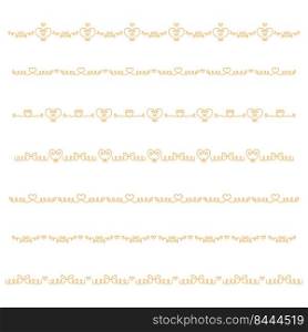 Golden heart seamless border template concept collection. Doodle vector illustration. Perfect for wedding card decoration, banner, invitation, poster.