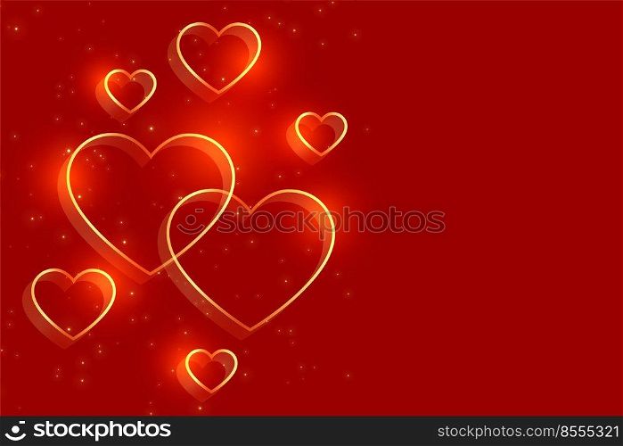 golden hearts on red background for valentines day