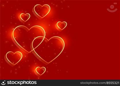 golden hearts on red background for valentines day