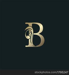 Golden Heraldic Letter B Logo With Luxury Floral Alphabet Vector Design Style.