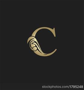 Golden Heraldic Letter C Logo With Luxury Floral Alphabet Vector Design Style.