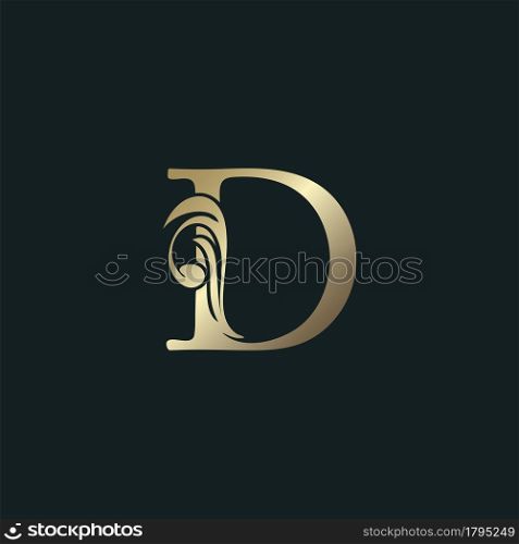 Golden Heraldic Letter D Logo With Luxury Floral Alphabet Vector Design Style.