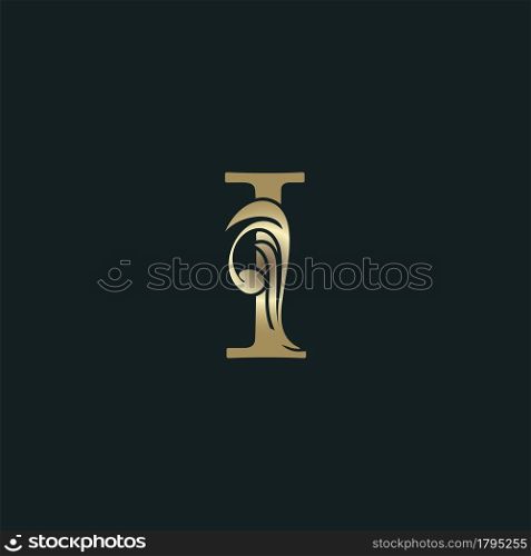 Golden Heraldic Letter I Logo With Luxury Floral Alphabet Vector Design Style.