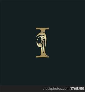 Golden Heraldic Letter I Logo With Luxury Floral Alphabet Vector Design Style.