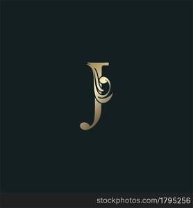 Golden Heraldic Letter J Logo With Luxury Floral Alphabet Vector Design Style.