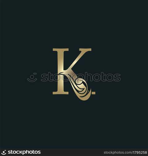 Golden Heraldic Letter K Logo With Luxury Floral Alphabet Vector Design Style.