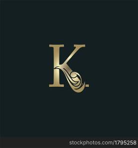 Golden Heraldic Letter K Logo With Luxury Floral Alphabet Vector Design Style.