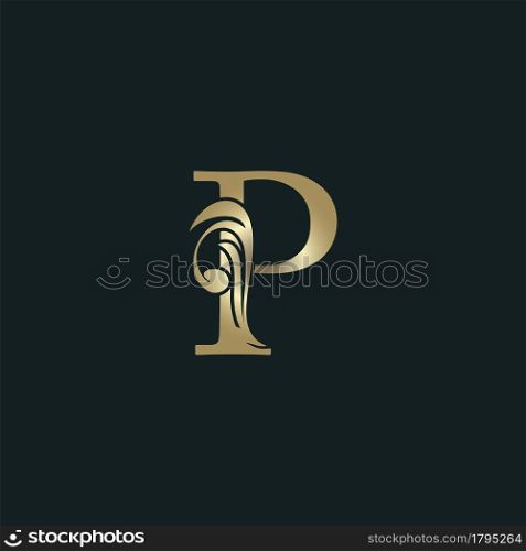 Golden Heraldic Letter P Logo With Luxury Floral Alphabet Vector Design Style.