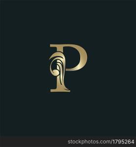 Golden Heraldic Letter P Logo With Luxury Floral Alphabet Vector Design Style.