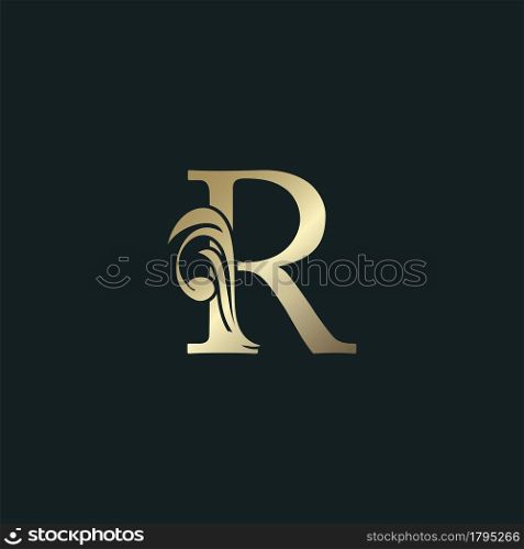 Golden Heraldic Letter R Logo With Luxury Floral Alphabet Vector Design Style.