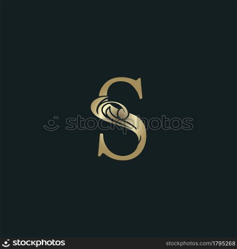 Golden Heraldic Letter S Logo With Luxury Floral Alphabet Vector Design Style.