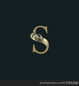 Golden Heraldic Letter S Logo With Luxury Floral Alphabet Vector Design Style.