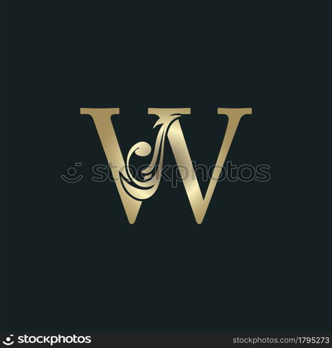 Golden Heraldic Letter W Logo With Luxury Floral Alphabet Vector Design Style.