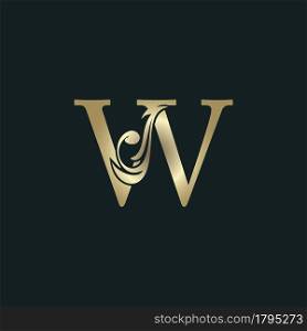 Golden Heraldic Letter W Logo With Luxury Floral Alphabet Vector Design Style.