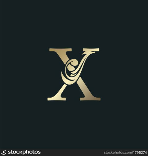 Golden Heraldic Letter X Logo With Luxury Floral Alphabet Vector Design Style.