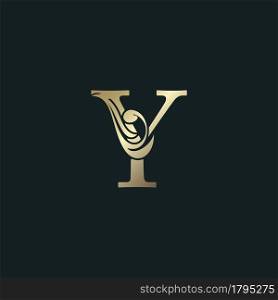 Golden Heraldic Letter Y Logo With Luxury Floral Alphabet Vector Design Style.