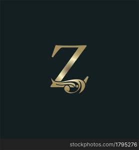 Golden Heraldic Letter Z Logo With Luxury Floral Alphabet Vector Design Style.