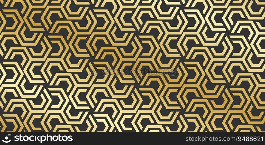 Golden honeycombs or hexagons. Gold and black abstract background. Modern technology pattern. Vector illustration 