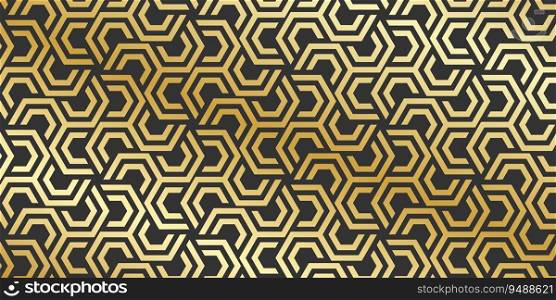 Golden honeycombs or hexagons. Gold and black abstract background. Modern technology pattern. Vector illustration 