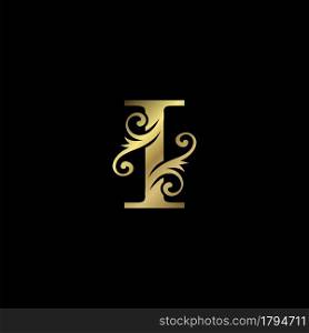 Golden I Initial Letter luxury logo icon, vintage luxurious vector design concept alphabet letter for luxuries business.