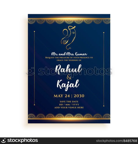 golden indian wedding card design with event details space ...