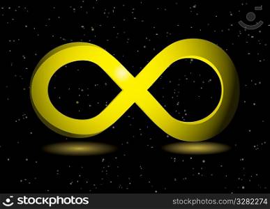 golden infinity symbol on black background and sparkling dust