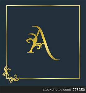 Golden Initial A Luxury Letter Logo Icon, Ornate business brand identity or wedding initial logo vector design .
